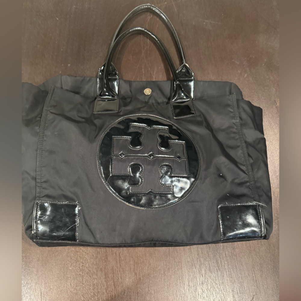 Tory Burch Black Tote with Glossy Finish